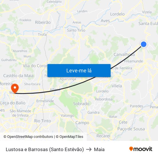 Lustosa e Barrosas (Santo Estêvão) to Maia map