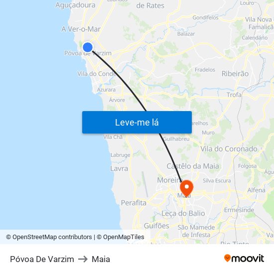 Póvoa De Varzim to Maia map