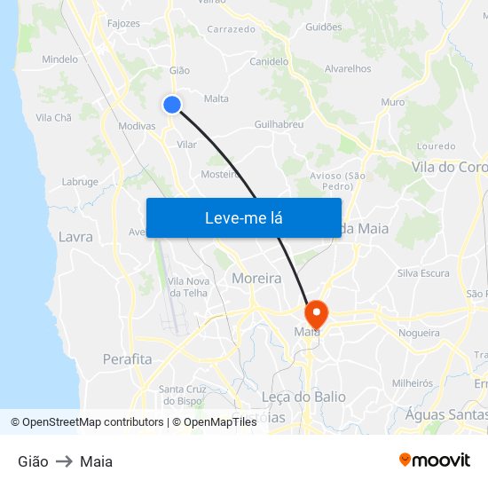 Gião to Maia map