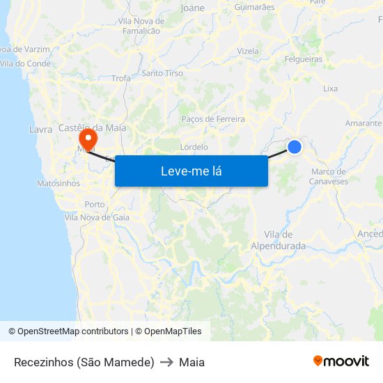 Recezinhos (São Mamede) to Maia map
