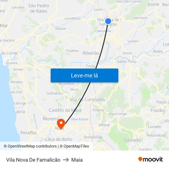 Vila Nova De Famalicão to Maia map