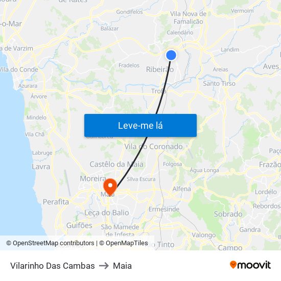 Vilarinho Das Cambas to Maia map