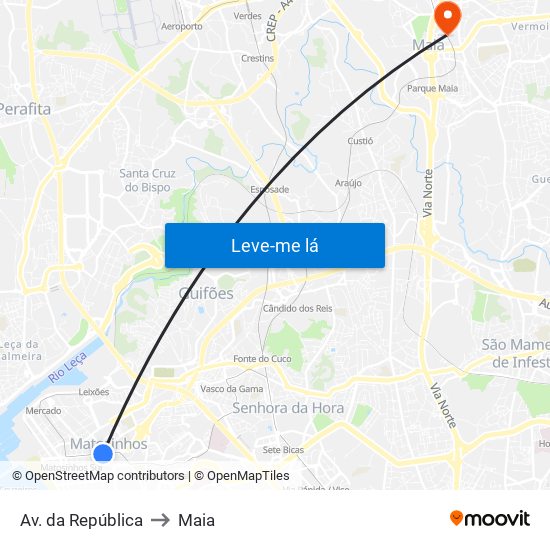 Av. da República to Maia map