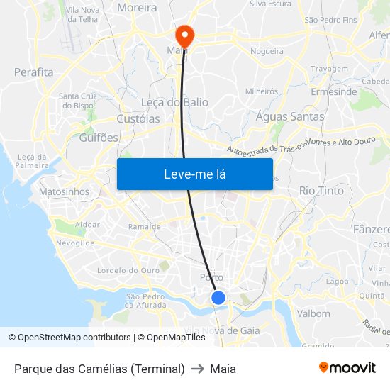 Parque das Camélias (Terminal) to Maia map