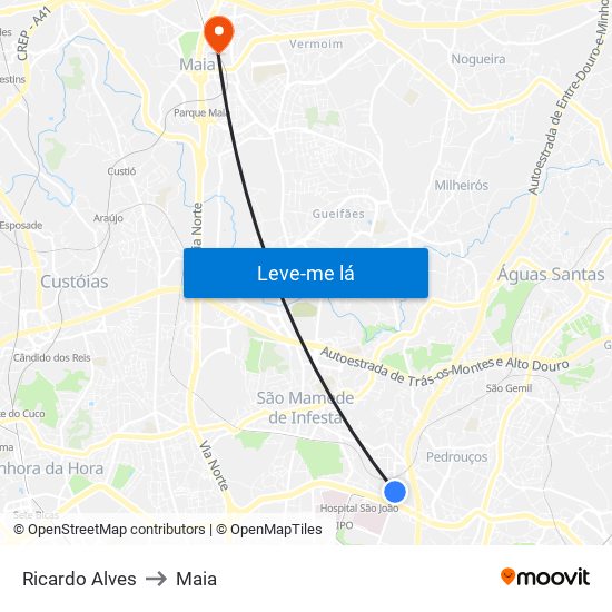Ricardo Alves to Maia map