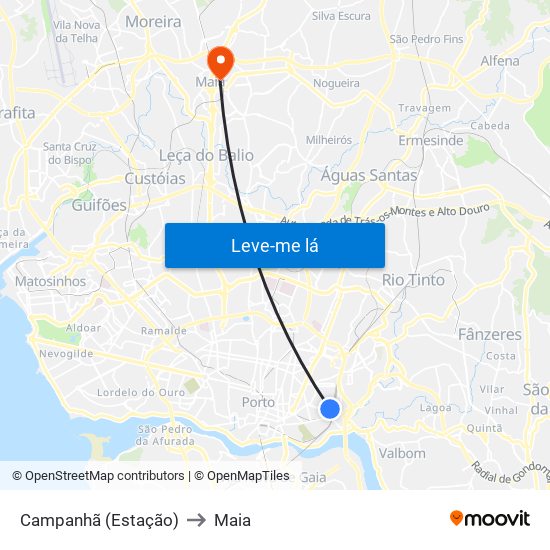 Campanhã (Estação) to Maia map