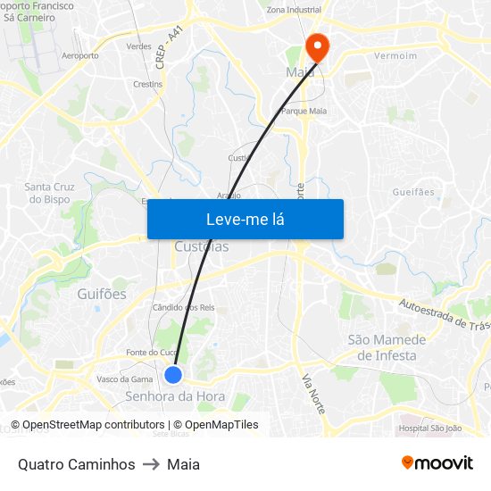 Quatro Caminhos to Maia map