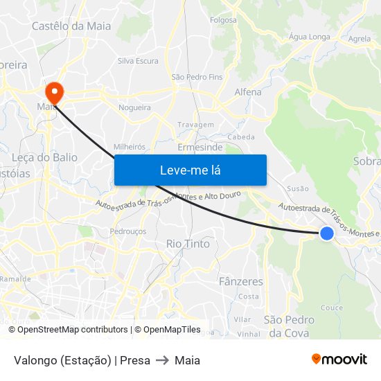 Valongo (Estação) | Presa to Maia map