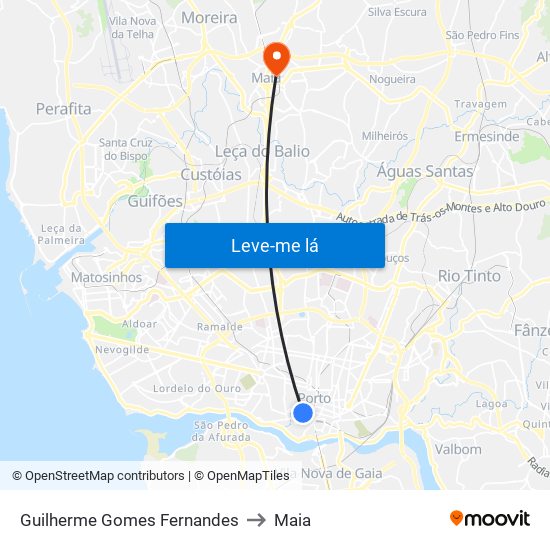 Guilherme Gomes Fernandes to Maia map