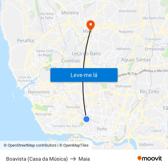 Boavista (Casa da Música) to Maia map