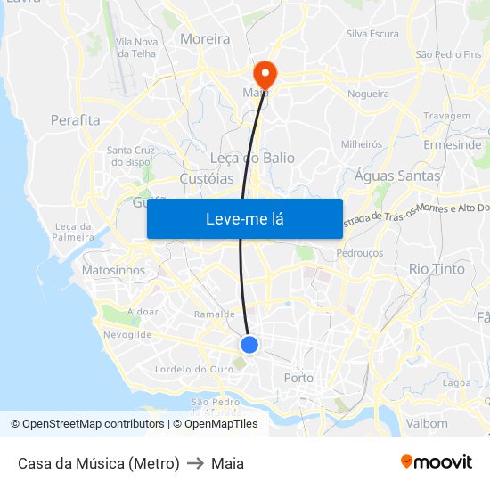 Casa da Música (Metro) to Maia map