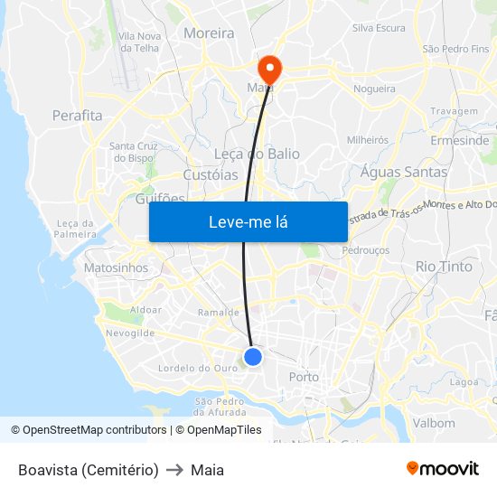 Boavista (Cemitério) to Maia map