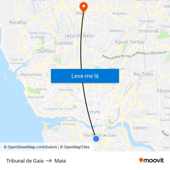 Tribunal de Gaia to Maia map