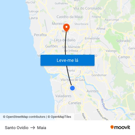 Santo Ovídio to Maia map