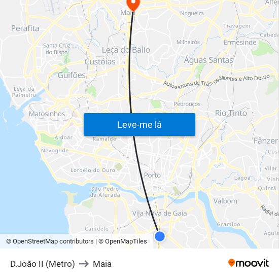 D.João II (Metro) to Maia map