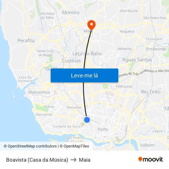 Boavista (Casa da Música) to Maia map