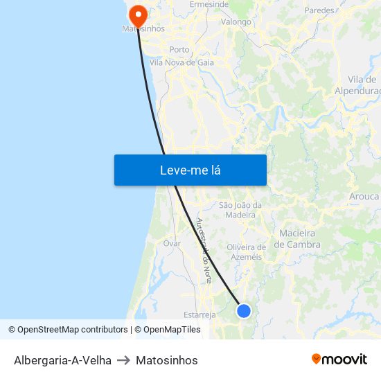 Albergaria-A-Velha to Matosinhos map