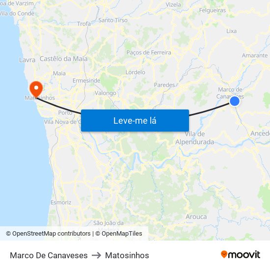 Marco De Canaveses to Matosinhos map