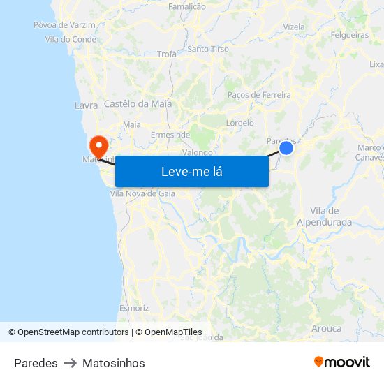 Paredes to Matosinhos map