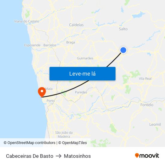 Cabeceiras De Basto to Matosinhos map
