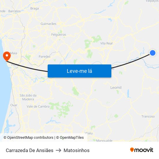 Carrazeda De Ansiães to Matosinhos map