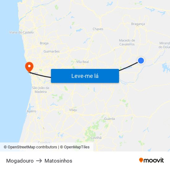 Mogadouro to Matosinhos map