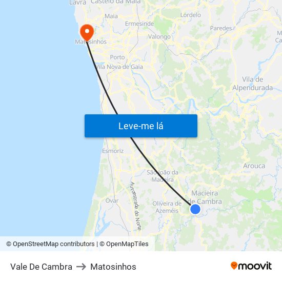 Vale De Cambra to Matosinhos map