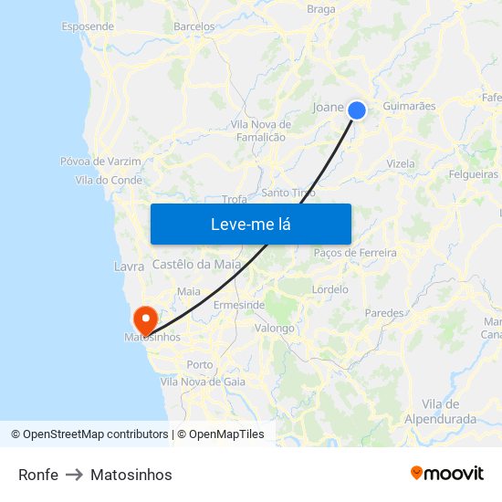 Ronfe to Matosinhos map