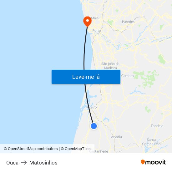 Ouca to Matosinhos map