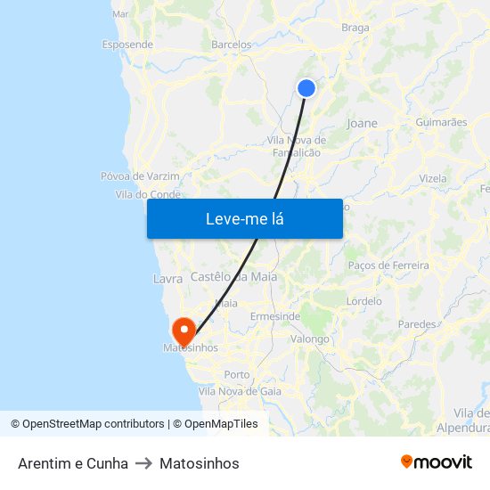 Arentim e Cunha to Matosinhos map