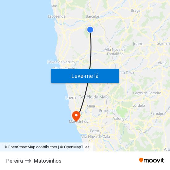 Pereira to Matosinhos map