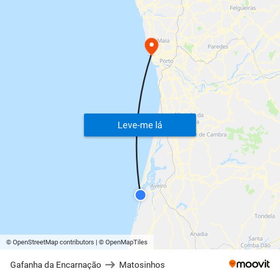 Gafanha da Encarnação to Matosinhos map