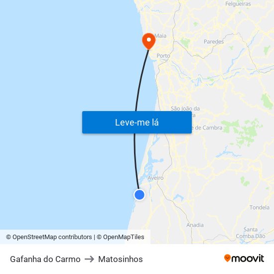 Gafanha do Carmo to Matosinhos map