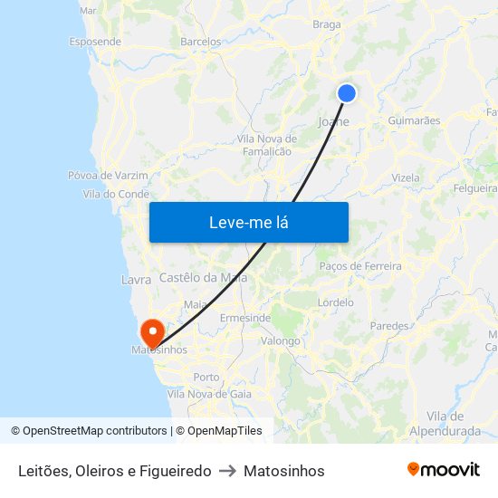 Leitões, Oleiros e Figueiredo to Matosinhos map