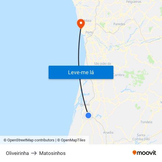 Oliveirinha to Matosinhos map