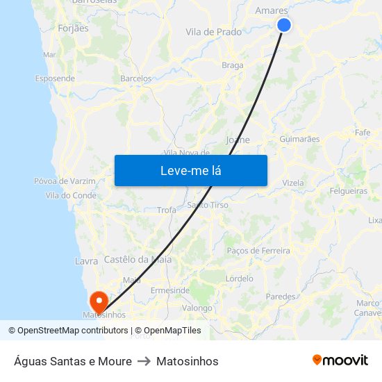 Águas Santas e Moure to Matosinhos map