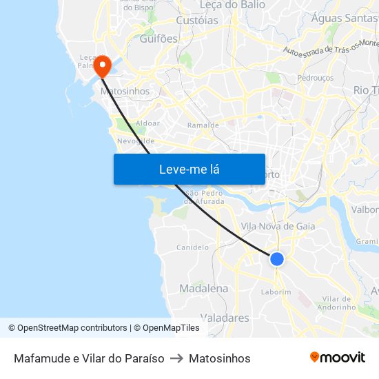 Mafamude e Vilar do Paraíso to Matosinhos map