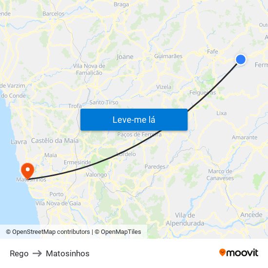 Rego to Matosinhos map