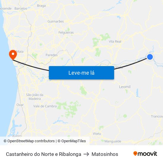 Castanheiro do Norte e Ribalonga to Matosinhos map