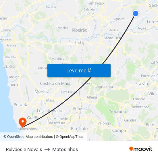 Ruivães e Novais to Matosinhos map
