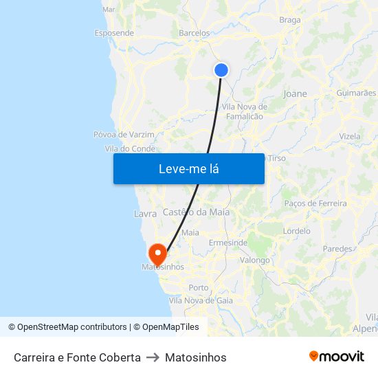 Carreira e Fonte Coberta to Matosinhos map