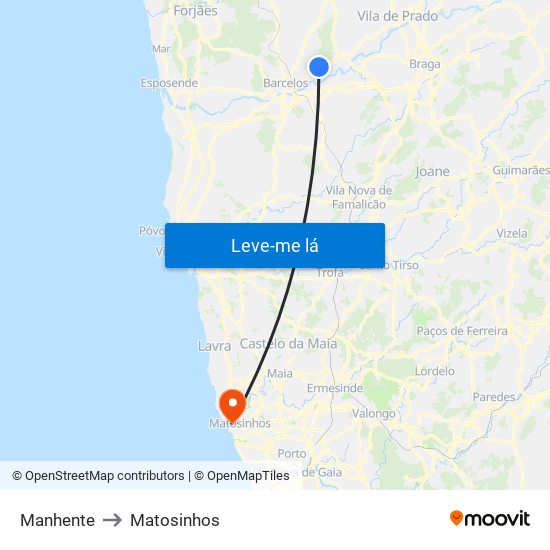 Manhente to Matosinhos map