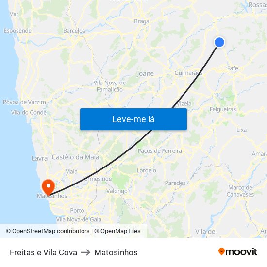 Freitas e Vila Cova to Matosinhos map