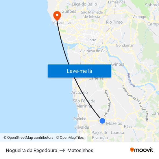 Nogueira da Regedoura to Matosinhos map