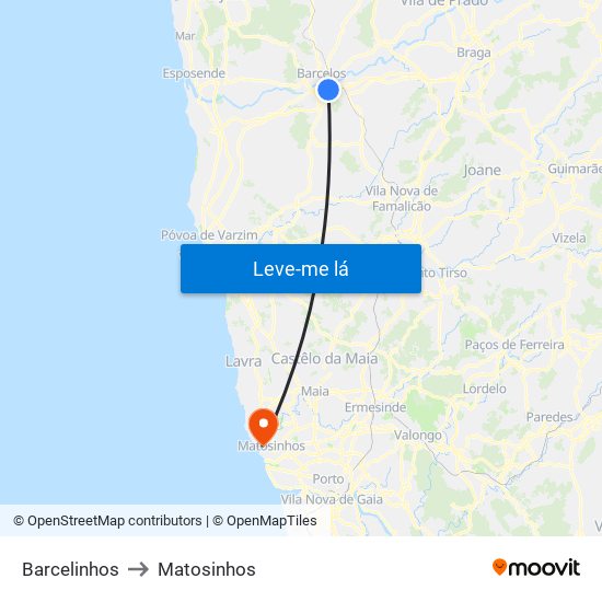 Barcelinhos to Matosinhos map