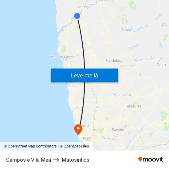 Campos e Vila Meã to Matosinhos map