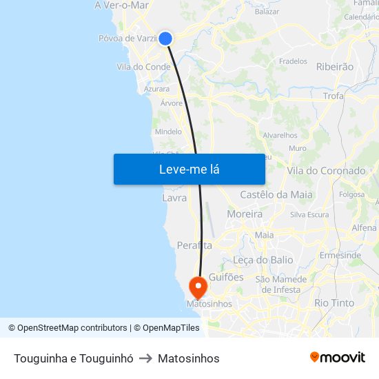 Touguinha e Touguinhó to Matosinhos map