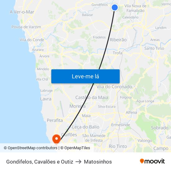 Gondifelos, Cavalões e Outiz to Matosinhos map