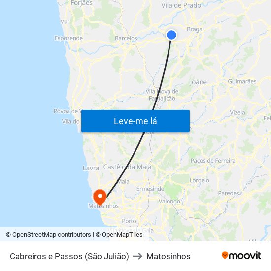 Cabreiros e Passos (São Julião) to Matosinhos map