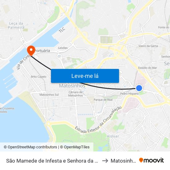 São Mamede de Infesta e Senhora da Hora to Matosinhos map
